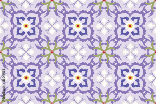 seamless purple floral pattern with intricate symmetrical details