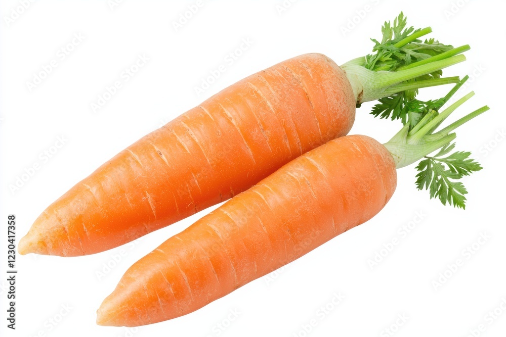 Two fresh carrots showing their health benefits and fibers Two fresh carrots showing their health benefits and fibers