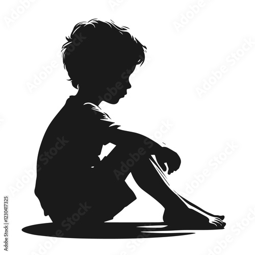 Clean black and white vector silhouette of child on white background