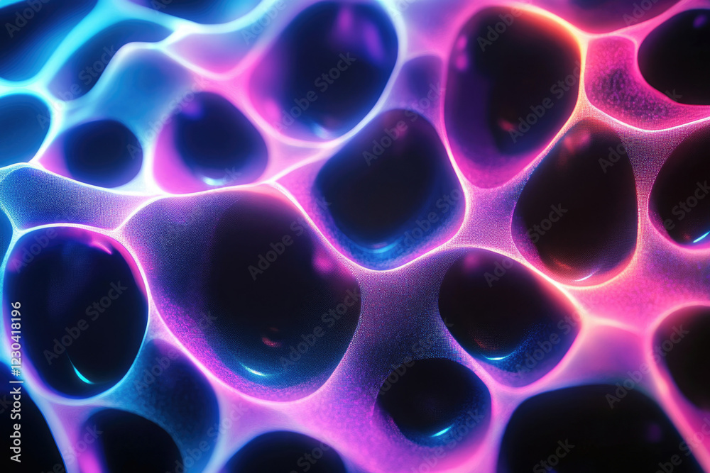 Abstract 3D render of interconnected glowing nodes forming a vibrant, organic network structure. Abstract 3D render of interconnected glowing nodes forming a vibrant, organic network structure.