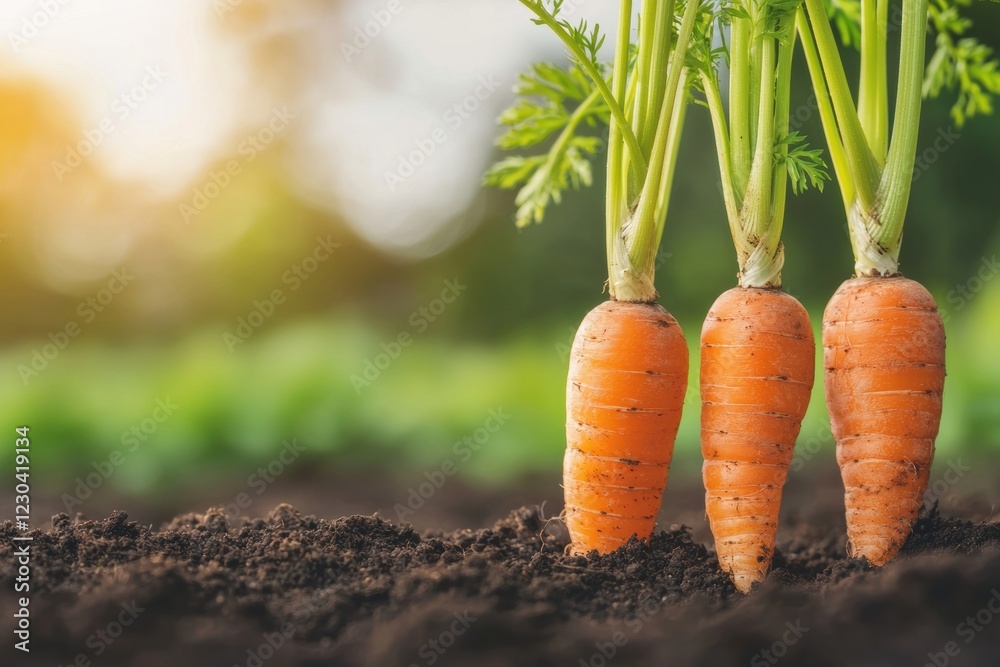 Fresh carrots growing in fertile soil in a vegetable garden Fresh carrots growing in fertile soil in a vegetable garden