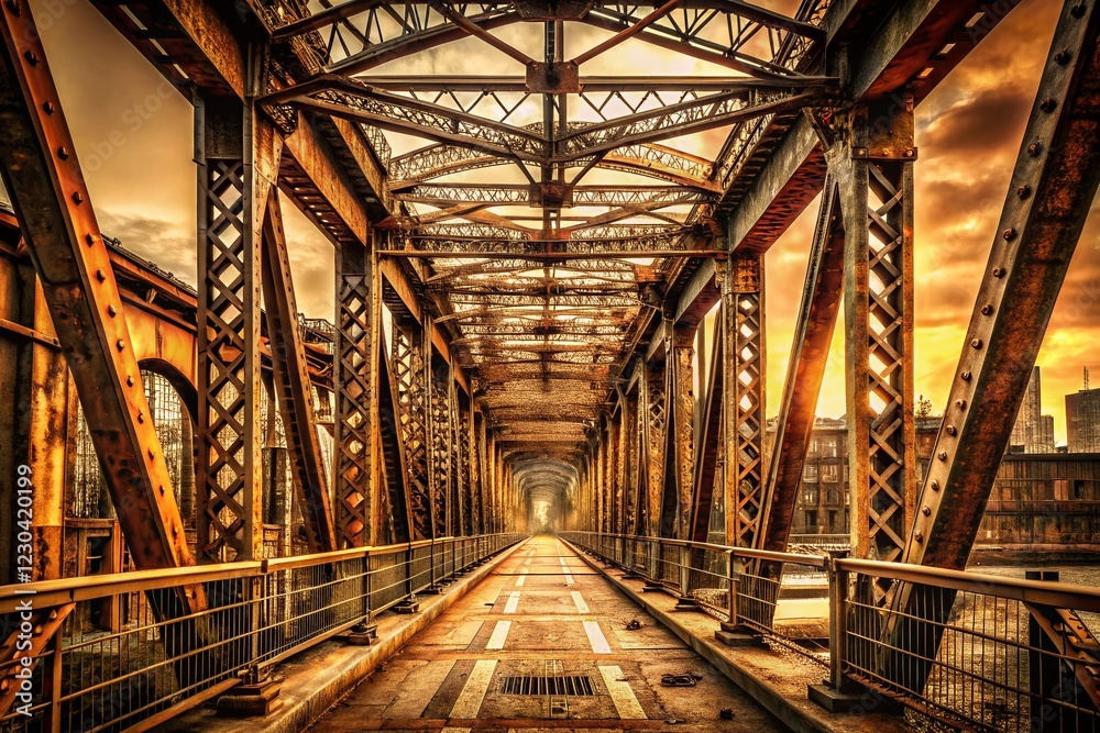 Obraz premium Sepia 3D Wireframe Bridge - Urban Exploration Photography