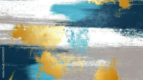 Abstract textured background with gold and blue brushstrokes