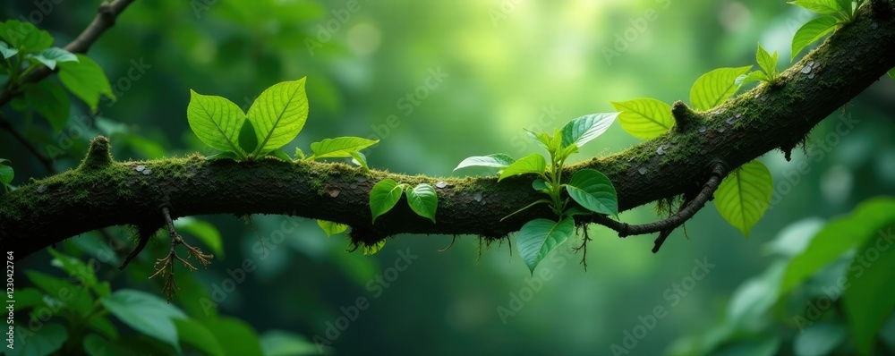 Fototapeta premium Jungle branch with ivy and other climbers wrapped around it, botanical, nature
