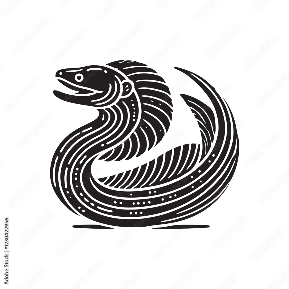 Obraz premium Black Color Moray Eel silhouette design Vector Illustration, Solid White Background (5).eps