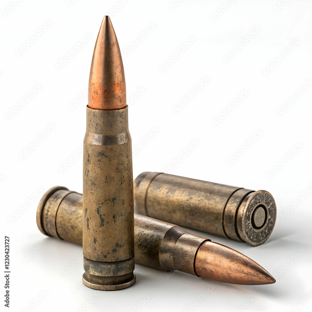 scratched ammunition for ak 47 on a white background scratched ammunition for ak 47 on a white background