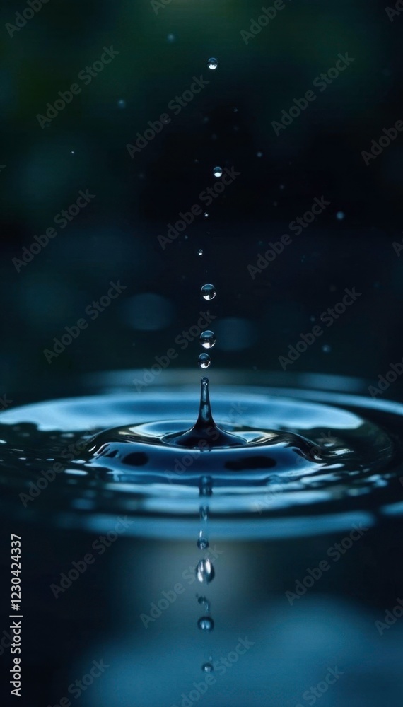 Water droplets falling onto a dark pool of water, night, ripples, pond Water droplets falling onto a dark pool of water, night, ripples, pond