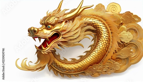 a striking golden chinese dragon with ornate details embodies imperial power and strength isolated on white background