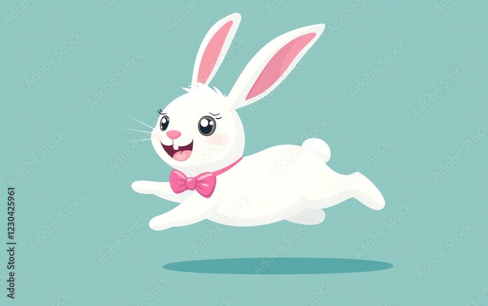 Happy Easter bunny hopping, pastel background, spring card Happy Easter bunny hopping, pastel background, spring card
