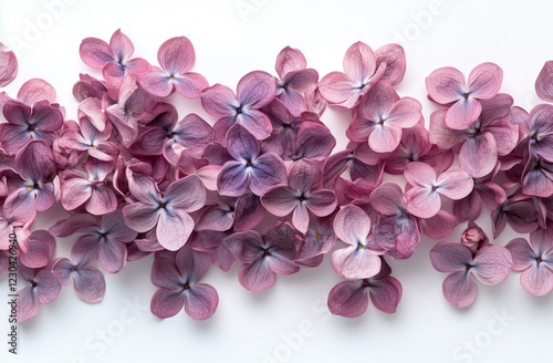 Pink petals scattered elegantly on a white surface for creative floral decora...