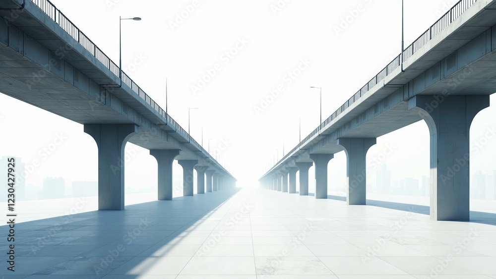 A megastructure framework with elevated walkways leading to a vanishing point amidst a sprawling cityscape. A megastructure framework with elevated walkways leading to a vanishing point amidst a sprawling cityscape.