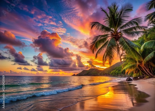 Seychelles Sunset: Anse Forbans Beach, Mahe Island, Idyllic Tropical Paradise photo