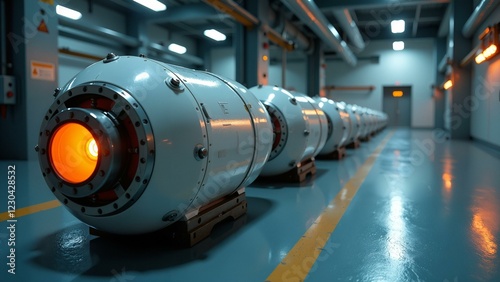 Close-up of metallic magnetic capsules on an industrial machinery background. photo