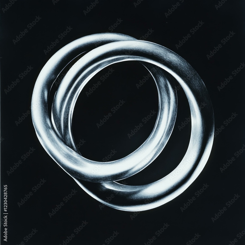Intertwined silver rings against black background Intertwined silver rings against black background