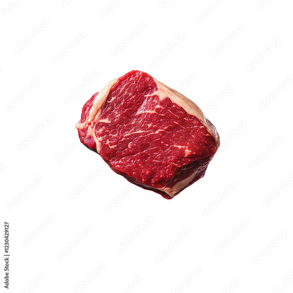 Fototapeta premium Fresh ribeye steak with marbling, ideal for grilling or roasting. This high quality cut showcases rich red color and tender texture, perfect for meat lovers