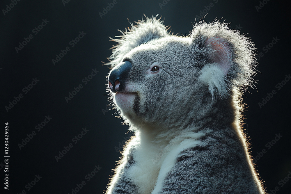 Naklejka premium Koala Portrait Against Dark Background Illuminated By Light