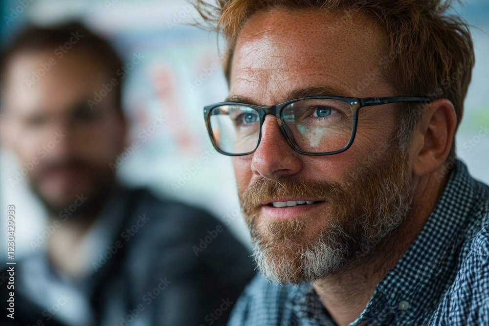 Engaged discussion between two men in a casual office setting during the afternoon Engaged discussion between two men in a casual office setting during the afternoon