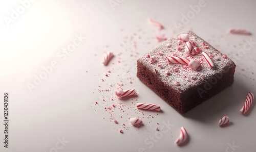 Peppermint brownie dessert, studio shot, white background, Christmas photo