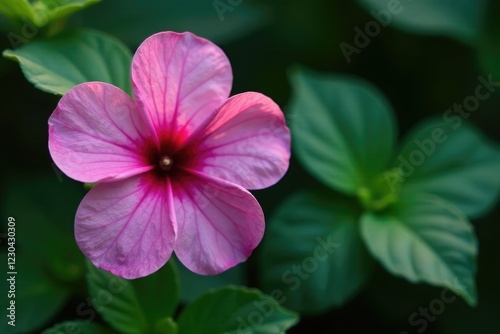 Flor silvestre con detalles de purpurina y rosado oscuro cerca de una piedra, detalhes, verde