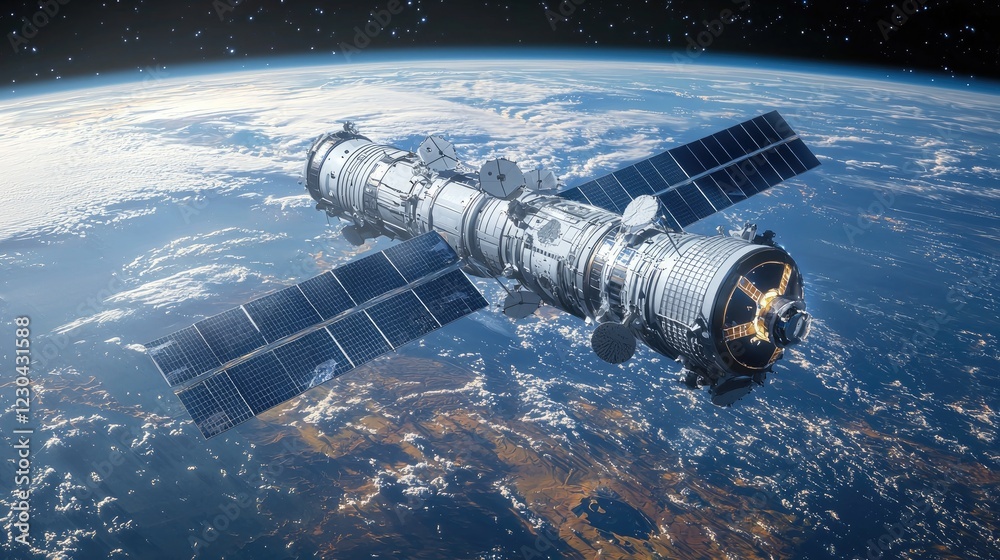 Fototapeta premium Spacecraft Orbiting Earth, A Stunning View of Technology and Exploration