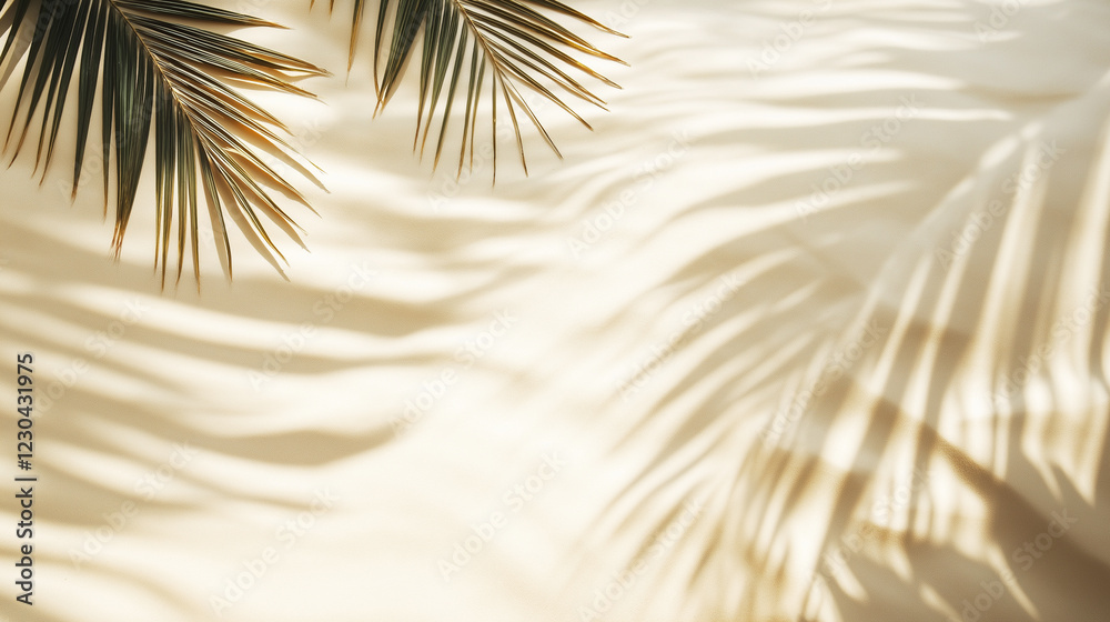 Obraz premium Summer and holiday backgrounds concepts with shadow of coconut leaf on clean sand beach
