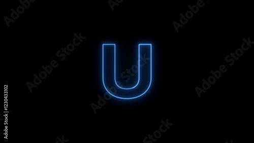 Neon Glowing english alphabet U text logotype background. black background Glowing U text icon.