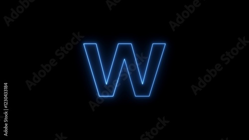 Neon Glowing english alphabet W text logotype background. black background Glowing W text icon.