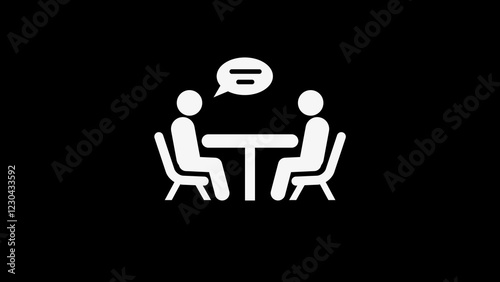 Two Business men talking silhouette icon illustration background. Two people sitting at the table with conversation.