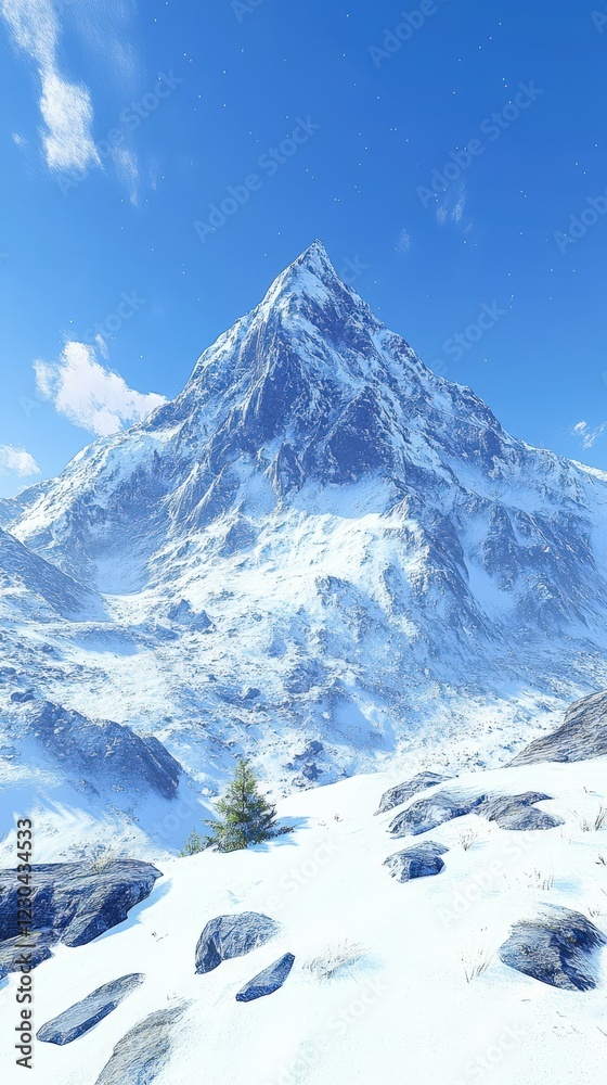 Obraz premium Majestic snow-covered mountain in a clear blue sky