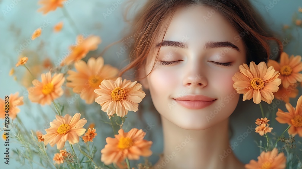portrait of a woman with flowers portrait of a woman with flowers
