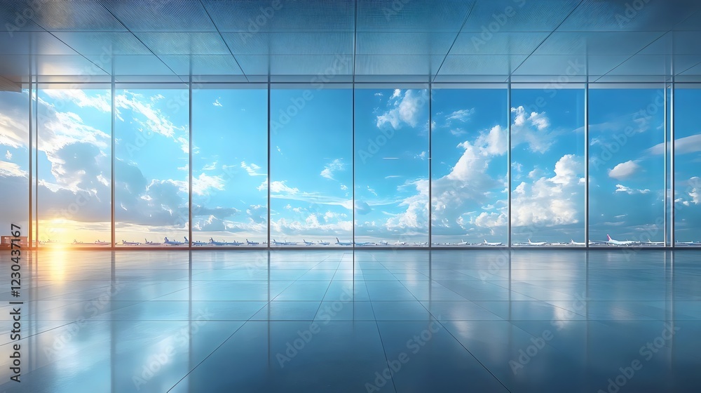 Fototapeta premium A large, empty room with a view of the sky and clouds