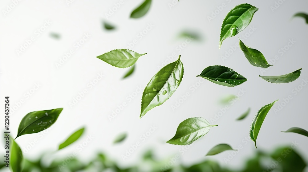 custom made wallpaper toronto digitalGreen tea leaves, isolated on white background, a premium selection of green tea leaves