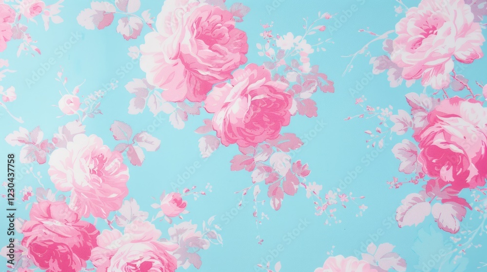 Fototapeta Pastel Pink Roses on Aqua Background: A Delicate Floral Pattern