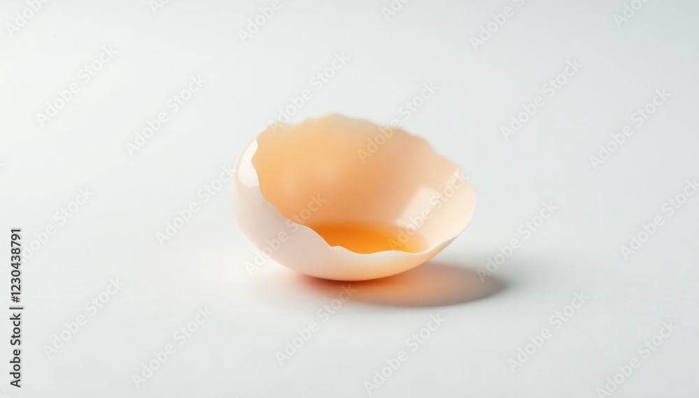 a single eggshell fragment lies against a crisp white background, flat, delicate, thin a single eggshell fragment lies against a crisp white background, flat, delicate, thin