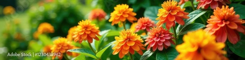 Clusters of showy, fragrant flowers in a sunny garden bed, lush foliage, asclepias speciosa photo