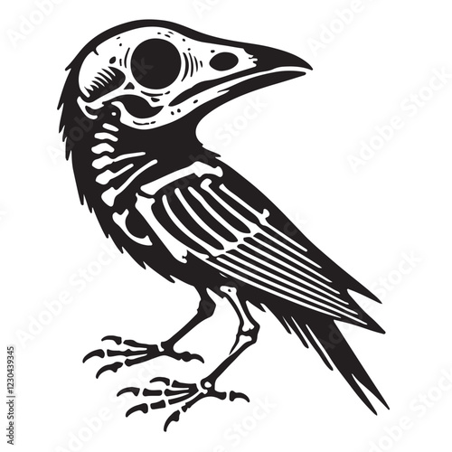 Spooky Skeleton Crow Silhouette Vector Art
