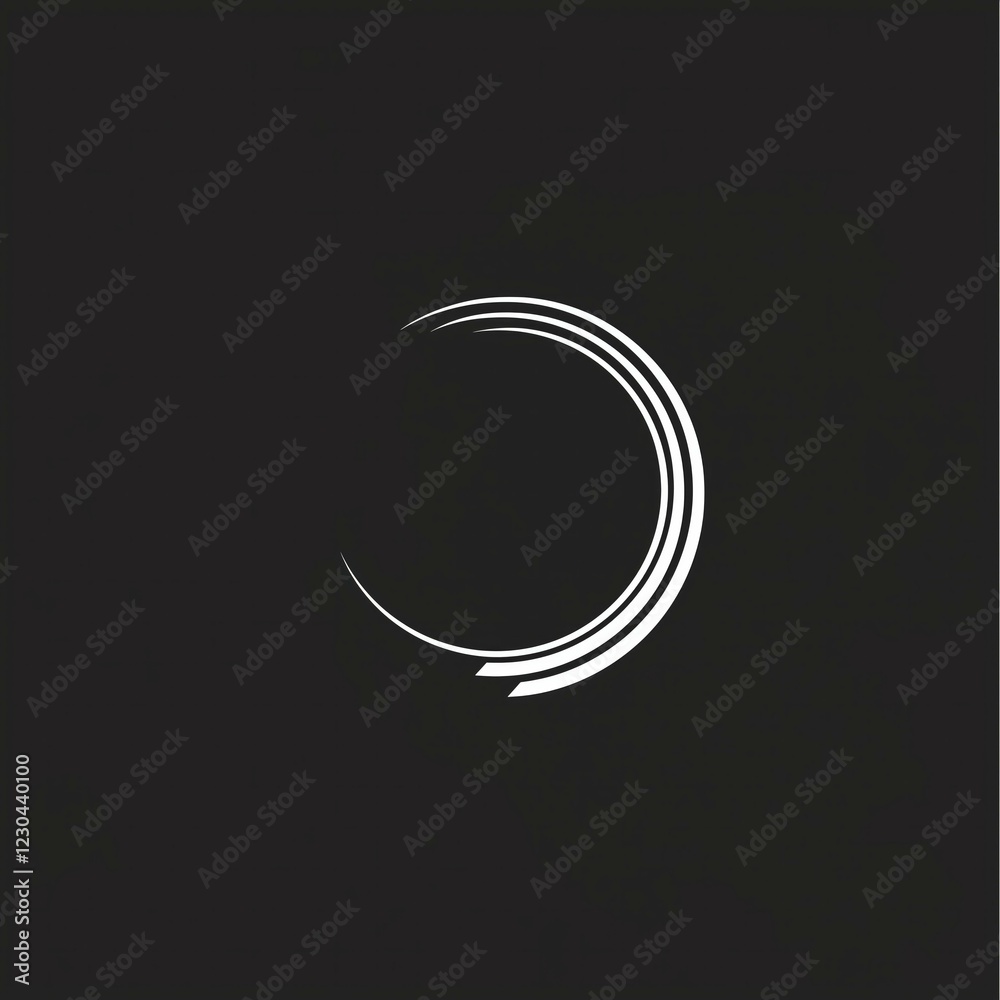 Minimalist swirled crescent design on black background Minimalist swirled crescent design on black background