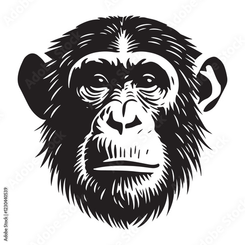 Realistic Chimpanzee Head Silhouette Vector Art