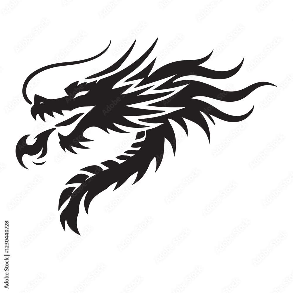 Obraz premium Fiery Dragon Silhouette Vector Illustration