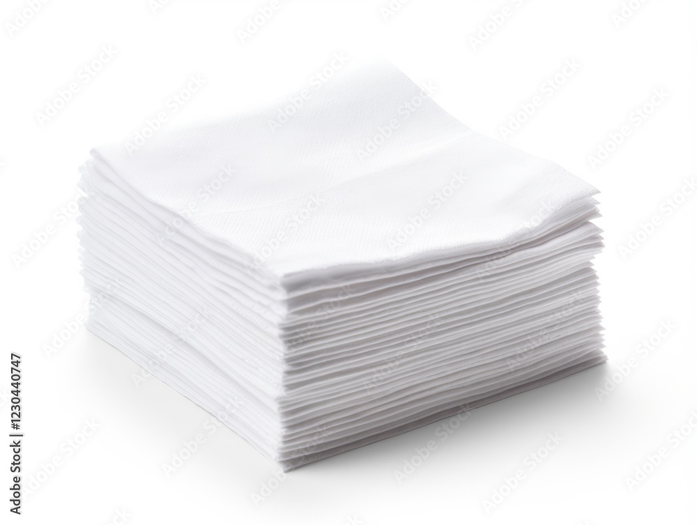 Blank Paper Napkins Pile for Food and Drink on White Background Isolated with Copy Space for Single Object Display Blank Paper Napkins Pile for Food and Drink on White Background Isolated with Copy Space for Single Object Display