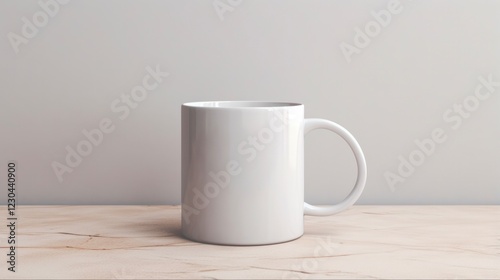 Blank White Camp Mug Mockup for Hot Beverages. 10oz Tea Cup with Grey Marble Design photo