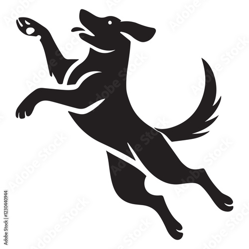 Silhouette of a Dog Joyfully Catching a Ball