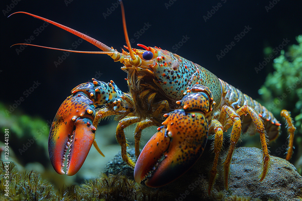 A Vibrant Colorful Lobster In Its Underwater Habitat A Vibrant Colorful Lobster In Its Underwater Habitat
