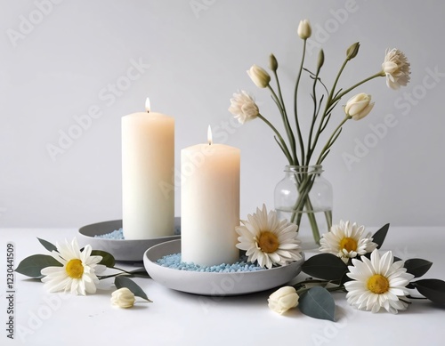 Flores y velas, decoración para el relax .