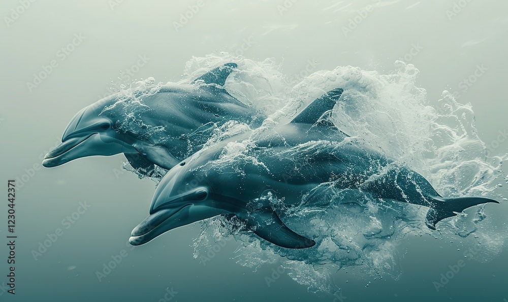 Fototapeta premium Beautiful pair of dolphins. Two dolphins
