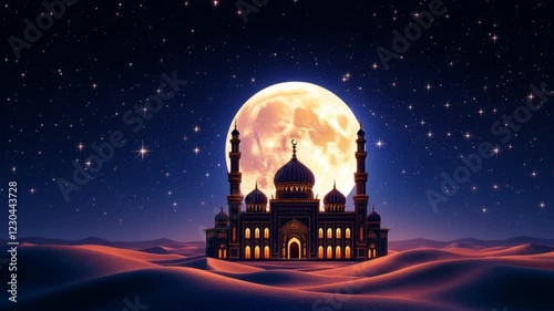 Majestic Mosque Under a Full Moon in the Desert