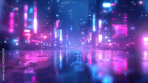 Wallpaper Mural A blurred cityscape reflecting neon lights on wet asphalt, creating a futuristic night-time atmosphere Torontodigital.ca