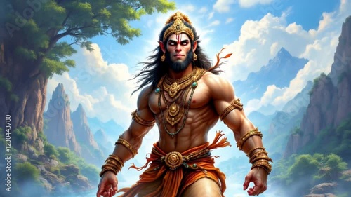 Majestic Hanuman: Digital Painting of the Hindu God