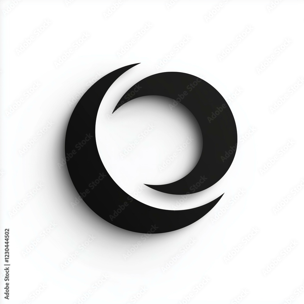 Black crescent moon symbol on white minimalist background Black crescent moon symbol on white minimalist background