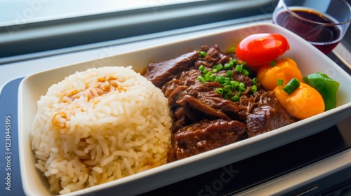 Chifa cuisine at its best: Arroz Chaufa with beef in an epicurean paste, served with willow-shaped China utensils photo